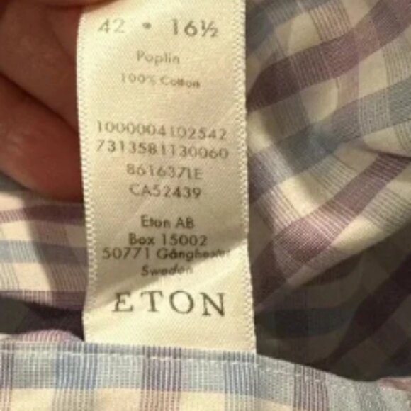 ETON CONTEMPORARY 161/2 KHAKIS CARMEL POPLIN LONG SLEEVE MENS BOTTOM DOWN BLUE - Picture 6 of 8